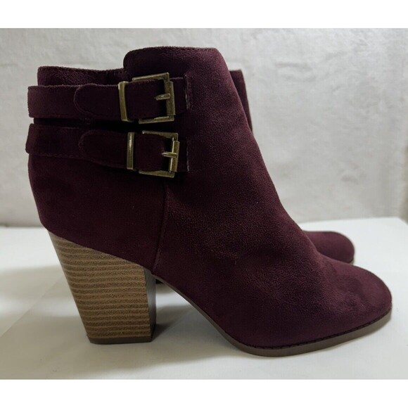 Charlotte Russe Boots Womens 8 Ankle Booties Heels Side Zip Maroon Faux Suede - Picture 1 of 5